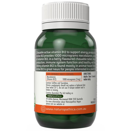 Naturopathica Vegan Active B12 60 Chewable Tablets