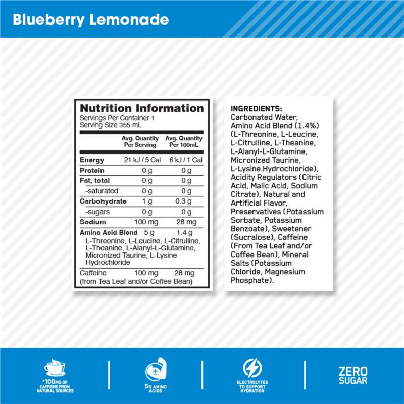 Load image into Gallery viewer, Optimum Nutrition Amino Energy Sparkling + Electrolytes Blue Lemonade 355ml
