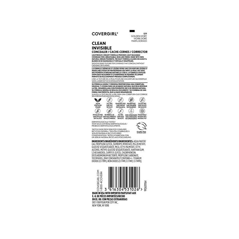 Load image into Gallery viewer, Covergirl Clean Invisible Concealer 109 Golden Ivory 7ml
