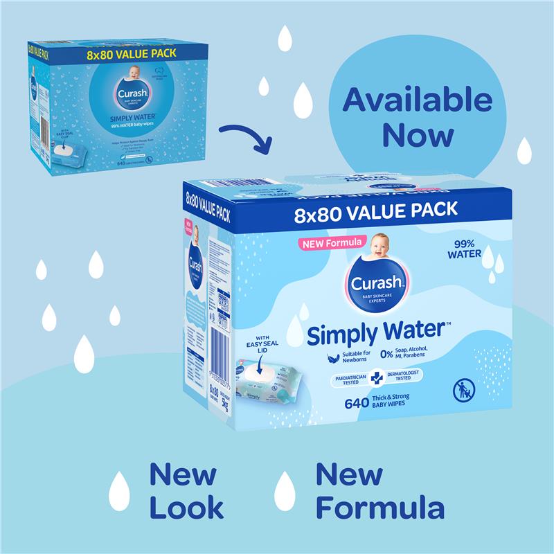 Load image into Gallery viewer, Curash Simply Water Wipes 8x80 Pack
