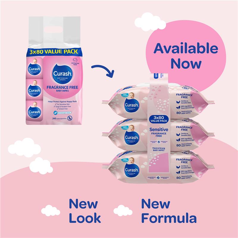 Load image into Gallery viewer, Curash Baby Sensitive Wipes 3 X 80 Bulk Pack
