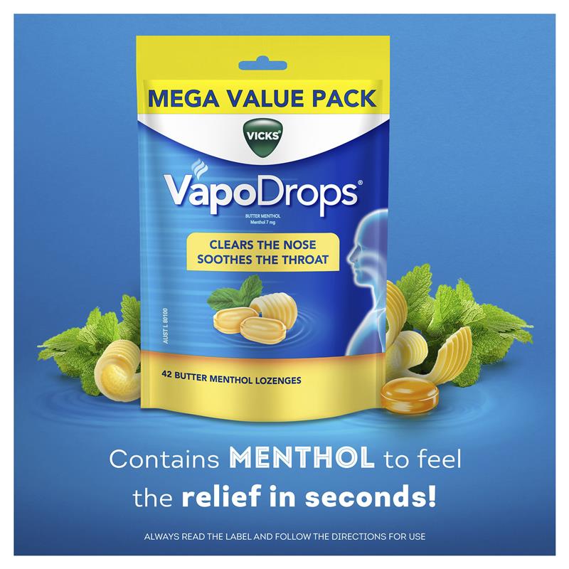 Load image into Gallery viewer, Vicks VapoDrops Butter Menthol 42 Lozenges
