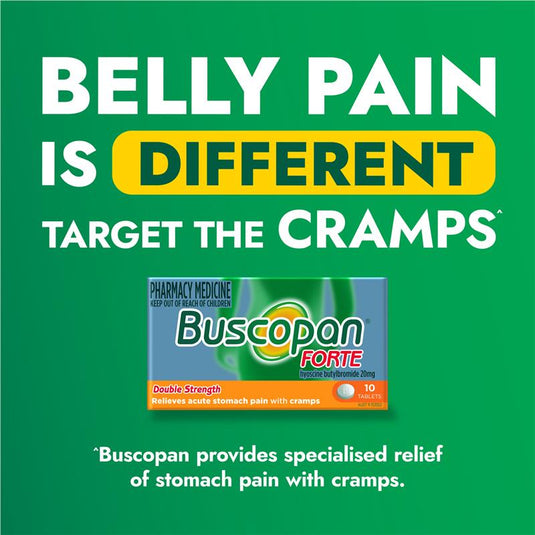 Buscopan Forte Stomach Cramps Pain Relief 20mg Tablets 10 Pack