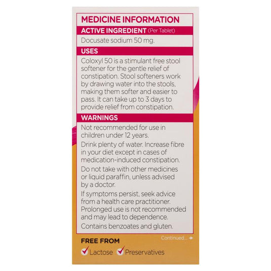 Coloxyl 50mg 100 Tablets Filmcoat