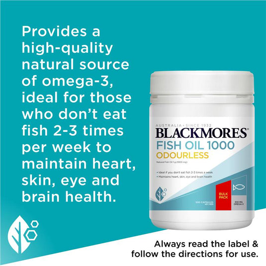 Blackmores Odourless Fish Oil 1000mg 500 Capsules Exclusive Size