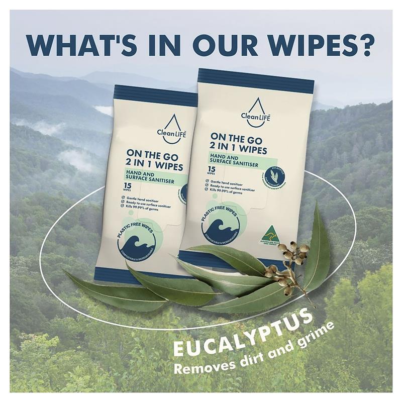 Load image into Gallery viewer, CleanLIFE On The Go 2 In 1 Wipes 15 Pack
