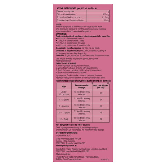 Hydralyte Electrolyte Ice Blocks Watermelon 16