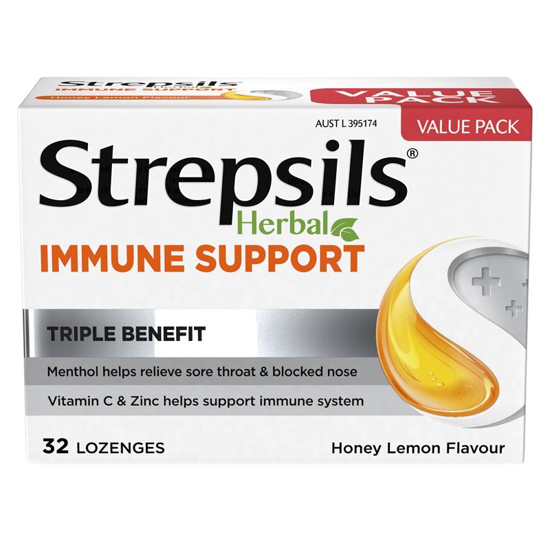 Load image into Gallery viewer, Strepsils Herbal Immune Support Lozenges Honey Lemon 32 Pack
