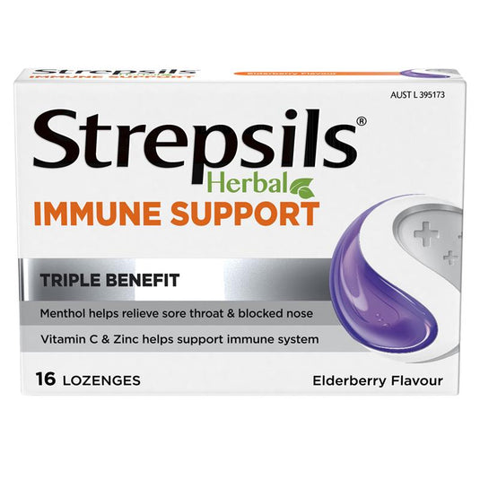 Strepsils Herbal Immune Support Lozenges Elderberry Echinacea 16 Pack