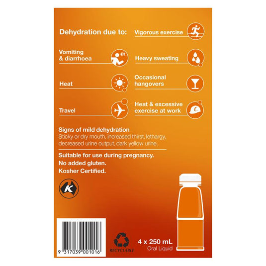 Hydralyte Electrolyte Orange 4 Pack (4x250ml) Solution