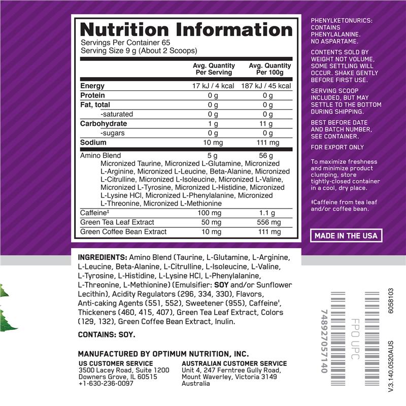 Load image into Gallery viewer, Optimum Nutrition Amino Energy Concord Grape 65 Serve 585g
