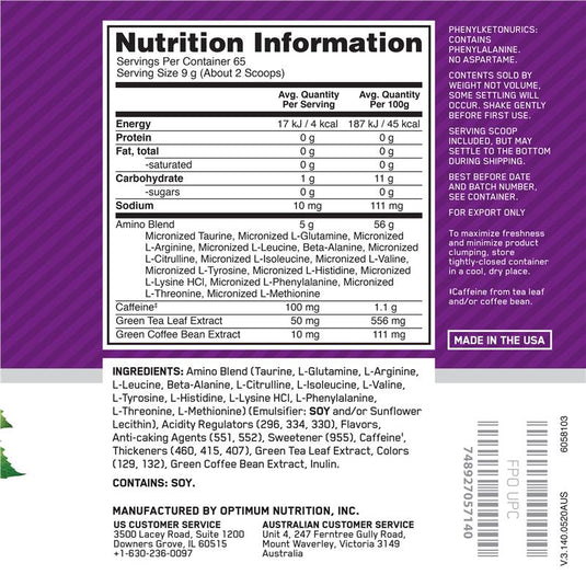 Optimum Nutrition Amino Energy Concord Grape 65 Serve 585g