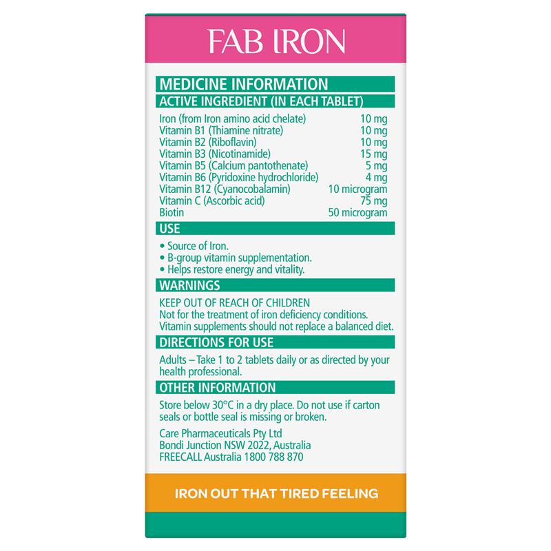 Load image into Gallery viewer, Fab Iron + Vitamin B Complex 60 Tablets
