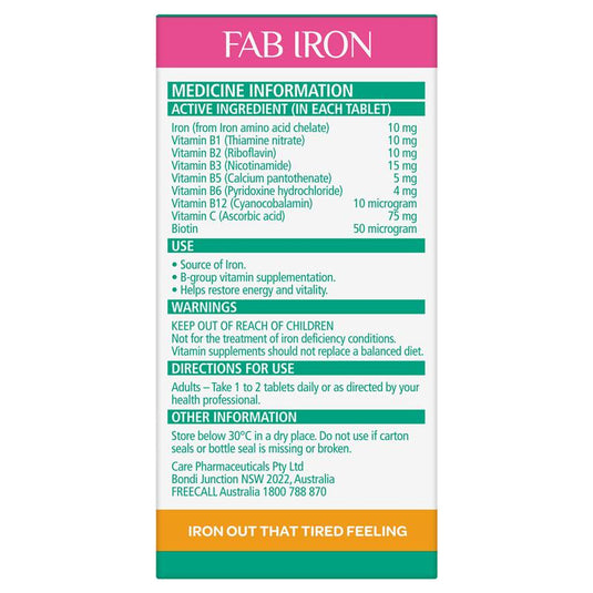 Fab Iron + Vitamin B Complex 60 Tablets