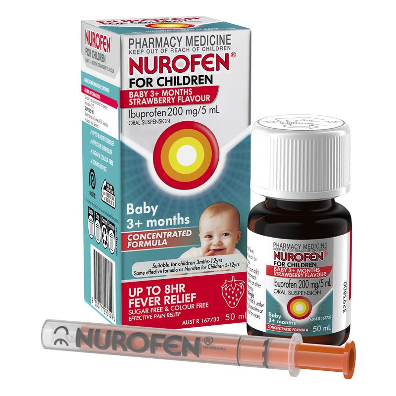 Load image into Gallery viewer, Nurofen For Children Baby 3+ Months Pain and Fever Relief Concentrated Liquid 200mg/5ml Ibuprofen Strawberry 50ml
