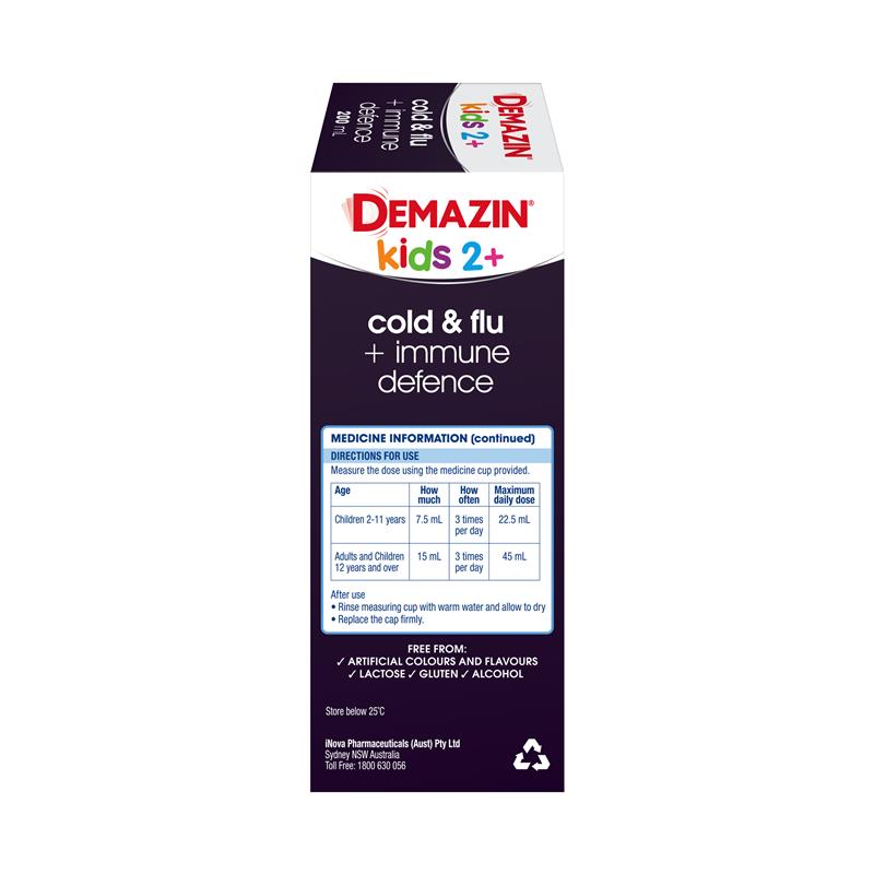 Load image into Gallery viewer, Demazin Kids 2+ Cold &amp; Flu + Immune Defence Natural Berry Oral Liquid 200mL
