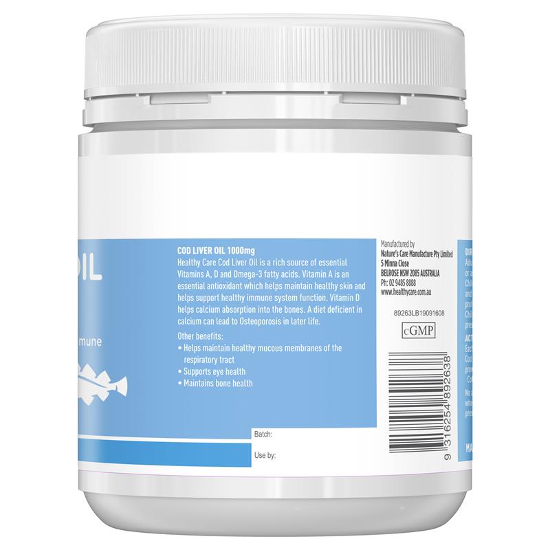 Load image into Gallery viewer, Healthy Care Cod Liver Oil 1000mg 200 Softgel Capsules
