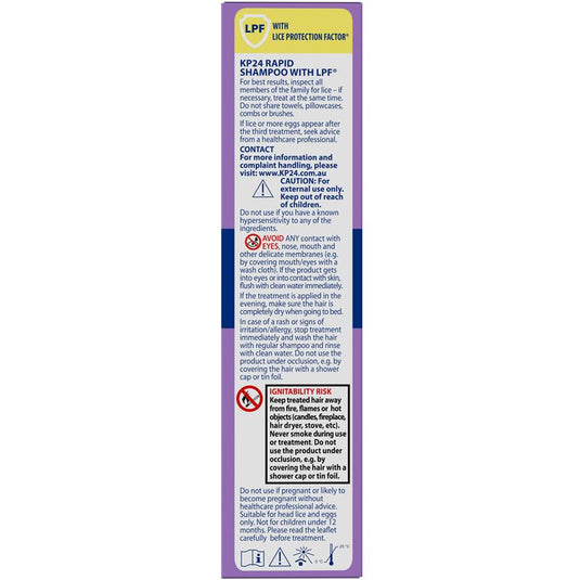 KP24 Rapid 15 Minute Head Lice/Nit Shampoo with Lice Protection Factor 100ml with Comb