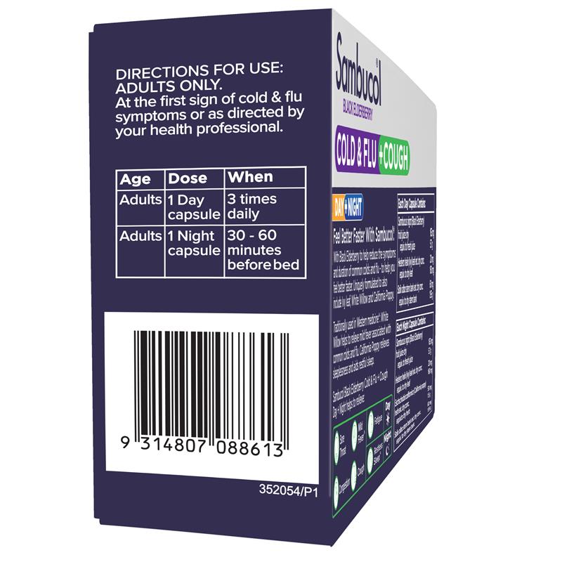 Load image into Gallery viewer, Sambucol Cold &amp; Flu + Cough Day &amp; Night 24 Capsules
