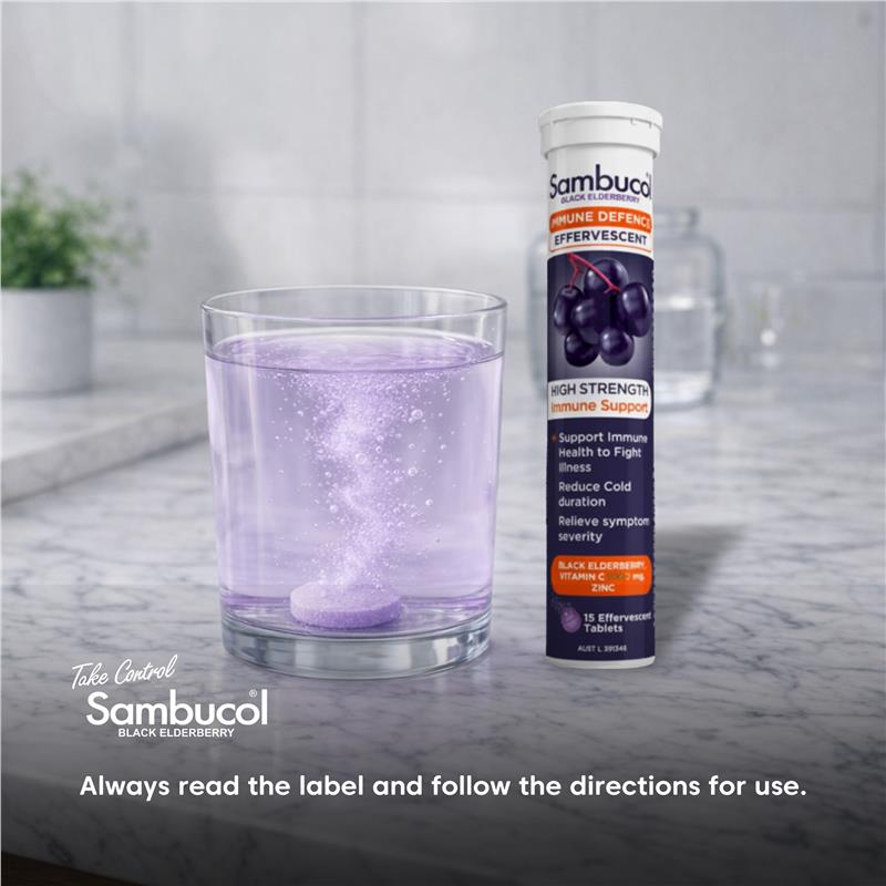 Load image into Gallery viewer, Sambucol HS Immune Defence 15 Effervescent Tablets
