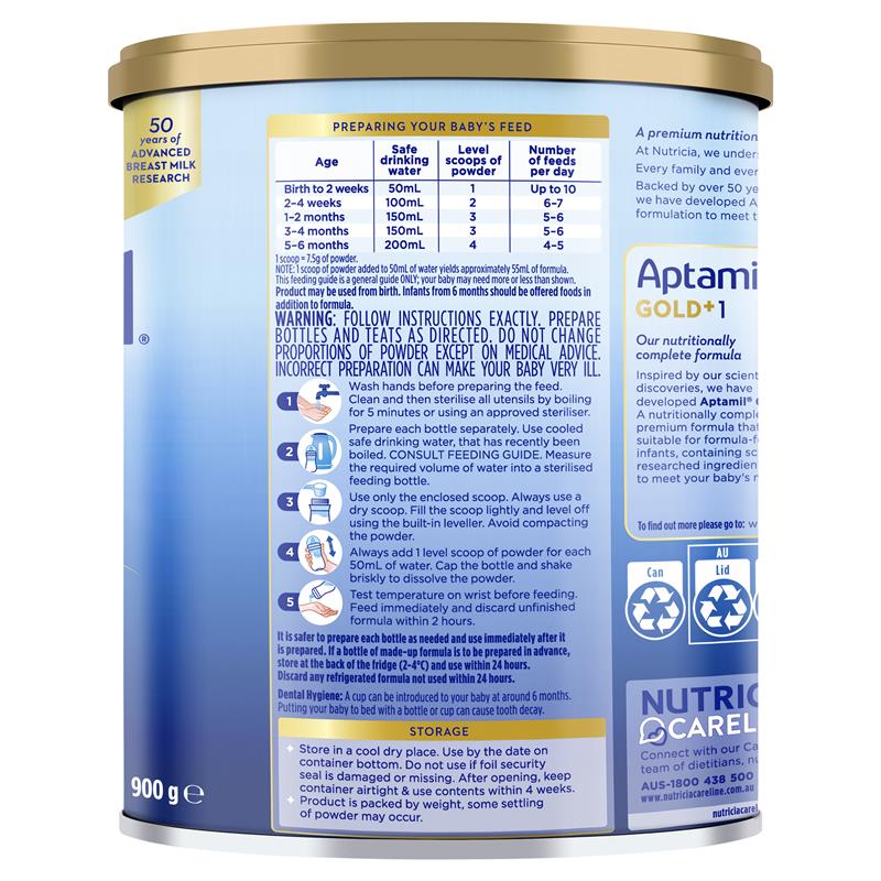 Load image into Gallery viewer, Aptamil Gold+ 1 Baby Infant Formula From Birth to 6 Months 900g
