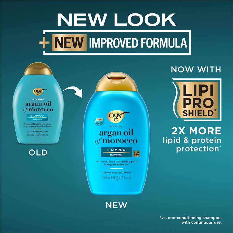 Load image into Gallery viewer, Ogx Renewing + Repairing &amp; Shine Argan Oil of Morocco Shampoo For Dry &amp; Damaged Hair 385mL

