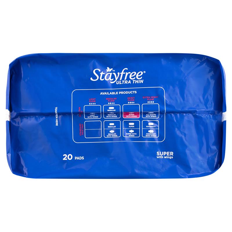 Load image into Gallery viewer, Stayfree Ultra Thin Super Sanitary Pads With Wings 20 Pack
