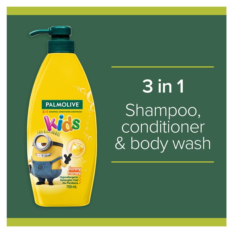 Load image into Gallery viewer, Palmolive Minions Funny Honey Kids 3 in 1 Hair Shampoo Conditioner &amp; Body Wash 700mL
