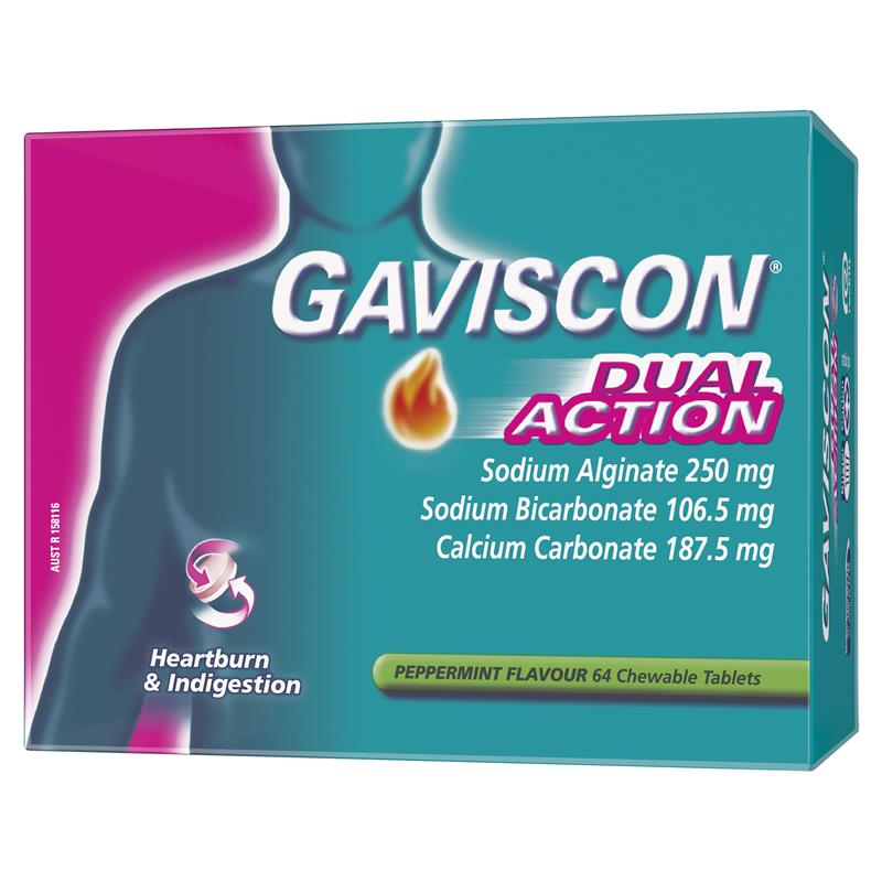 Load image into Gallery viewer, Gaviscon Dual Action Peppermint 64 Chewable Tablets
