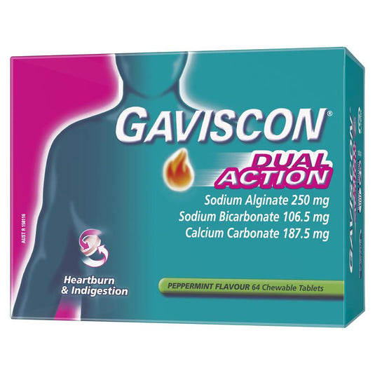 Gaviscon Dual Action Peppermint 64 Chewable Tablets