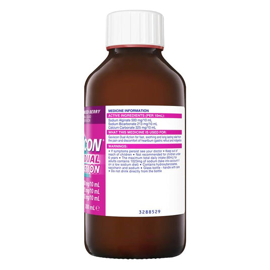 Gaviscon Dual Action Liquid Mixed Berry Flavour Heartburn and Indigestion Relief 300ml