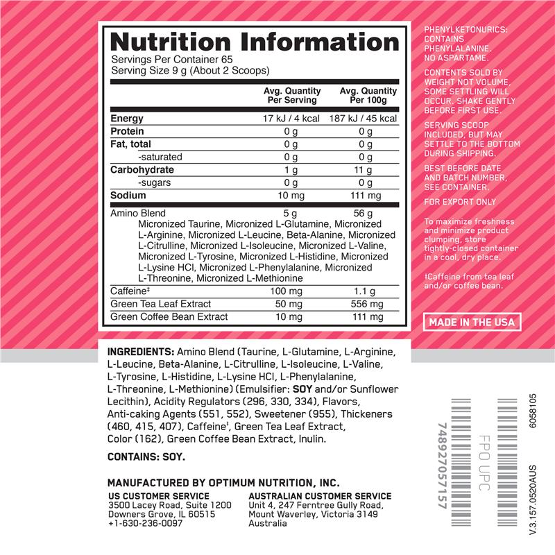 Load image into Gallery viewer, Optimum Nutrition Amino Energy Watermelon 65 Serve 585g

