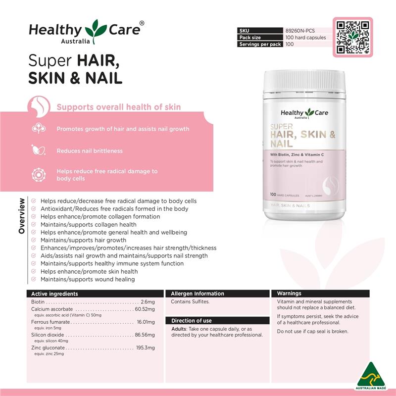 Load image into Gallery viewer, Healthy Care Super Hair Skin &amp; Nails 100 Capsules
