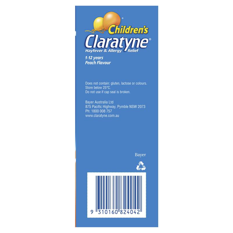 Load image into Gallery viewer, Children's Claratyne Allergy &amp; Hayfever Relief Syrup For Kids Peach Flavour 150mL
