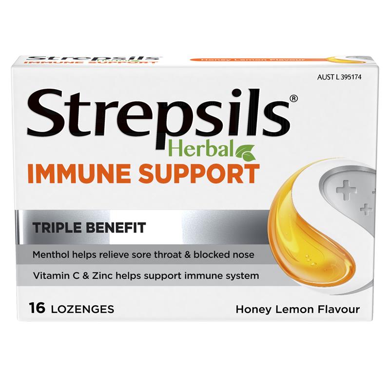 Load image into Gallery viewer, Strepsils Herbal Immune Support Lozenges Honey Lemon 16 Pack
