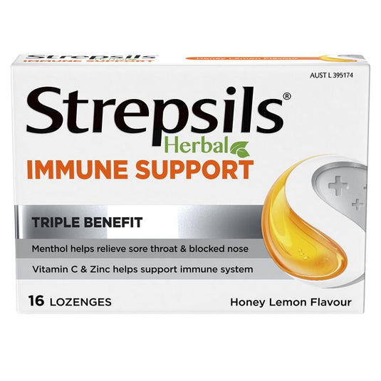 Strepsils Herbal Immune Support Lozenges Honey Lemon 16 Pack