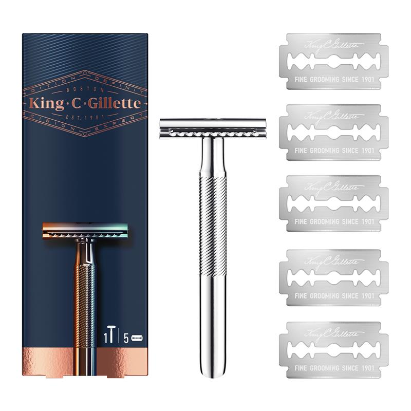 Load image into Gallery viewer, King C Gillette Double Edge Safety Razor + 5 Razor Blades
