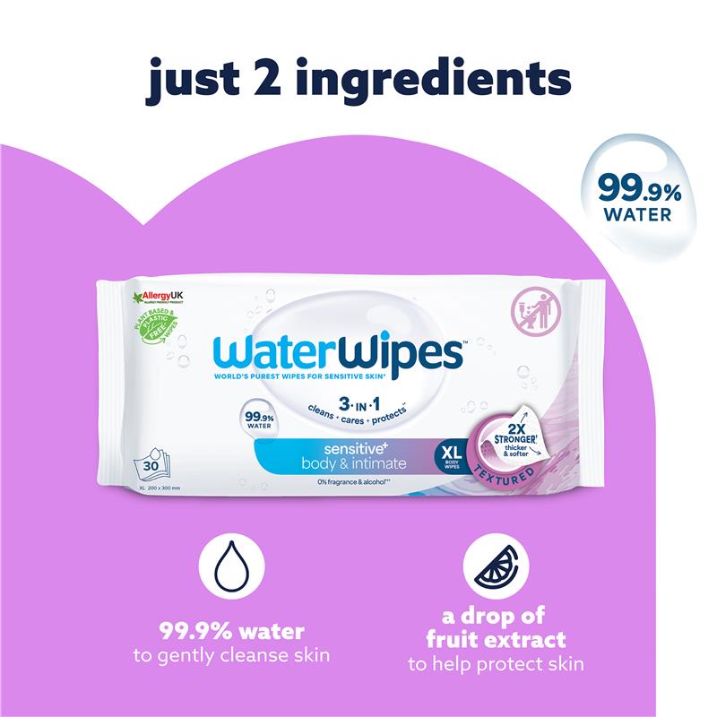 Load image into Gallery viewer, WaterWipes Adult Care Sensitive Intimate Wipes 30 pack
