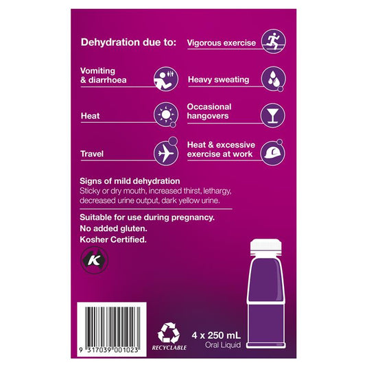 Hydralyte Electrolyte Apple Blackcurrant 4 Pack (4x250ml) Solution