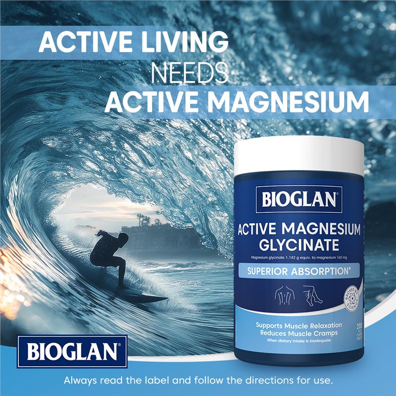 Load image into Gallery viewer, Bioglan Active Magnesium Glycinate 200 Tablets
