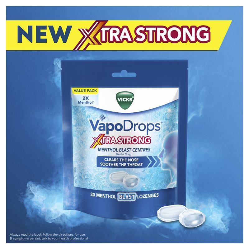 Load image into Gallery viewer, Vicks VapoDrops Xtra Strong Menthol Blast 30 Lozenges
