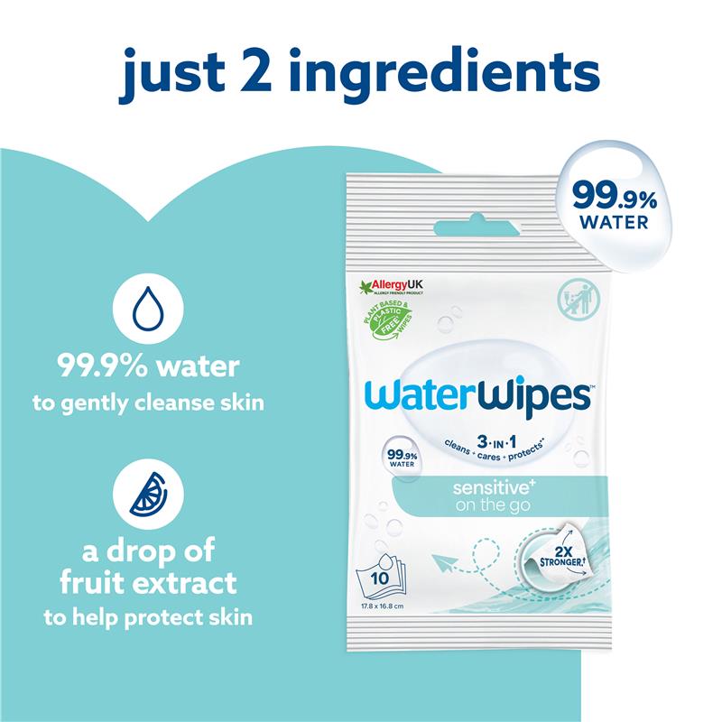 Load image into Gallery viewer, WaterWipes On The Go Sensitive Wipes 10 Pack

