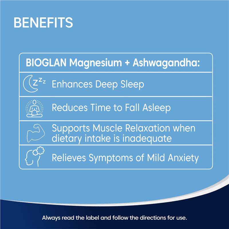 Load image into Gallery viewer, Bioglan Magnesium + Ashwagandha Relax Calm &amp; Sleep 60 Tablets
