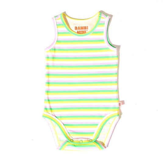 Bambi Mini Co. Supersinglet Bodysuit Girls Purple Flowers and Candy Stripe 2 pack 6-12