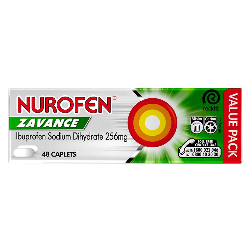 Load image into Gallery viewer, Nurofen Zavance Fast Pain Relief Caplets 256mg Ibuprofen 48 Pack
