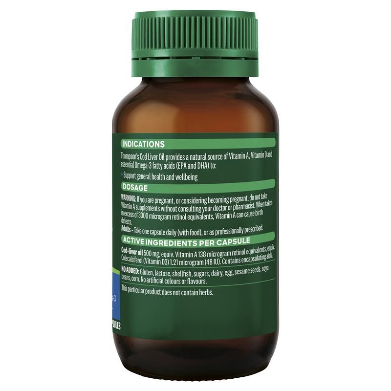 Load image into Gallery viewer, Thompson's Cod Liver Oil 100 Capsules
