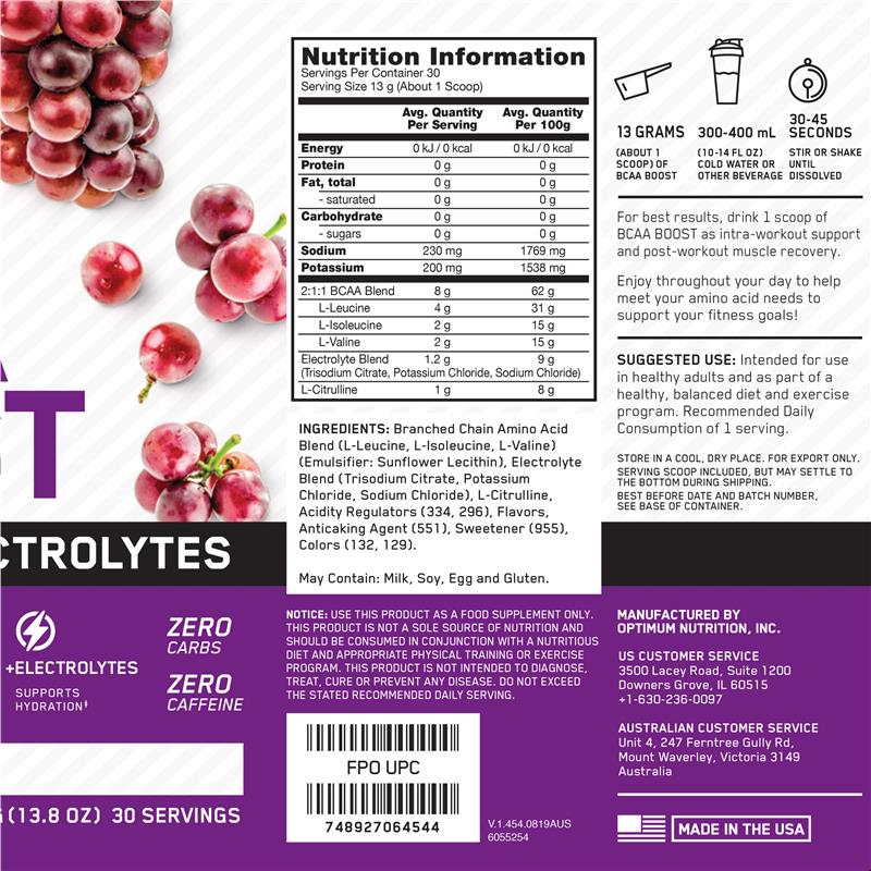 Load image into Gallery viewer, Optimum Nutrition BCAA Boost Grape 390g

