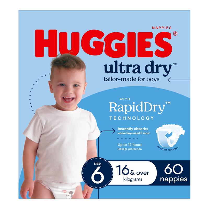 Load image into Gallery viewer, Huggies Ultra Dry Nappies Boy Size 6 Jumbo 60 Pack
