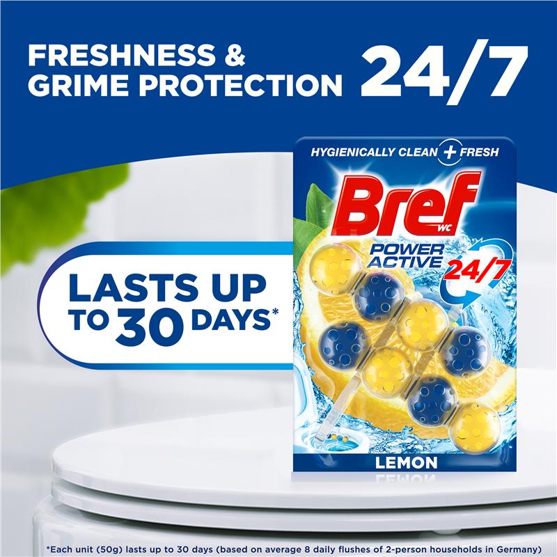 Load image into Gallery viewer, Bref Power Active Toilet Cleaner Block Lemon Twin Pack 100g
