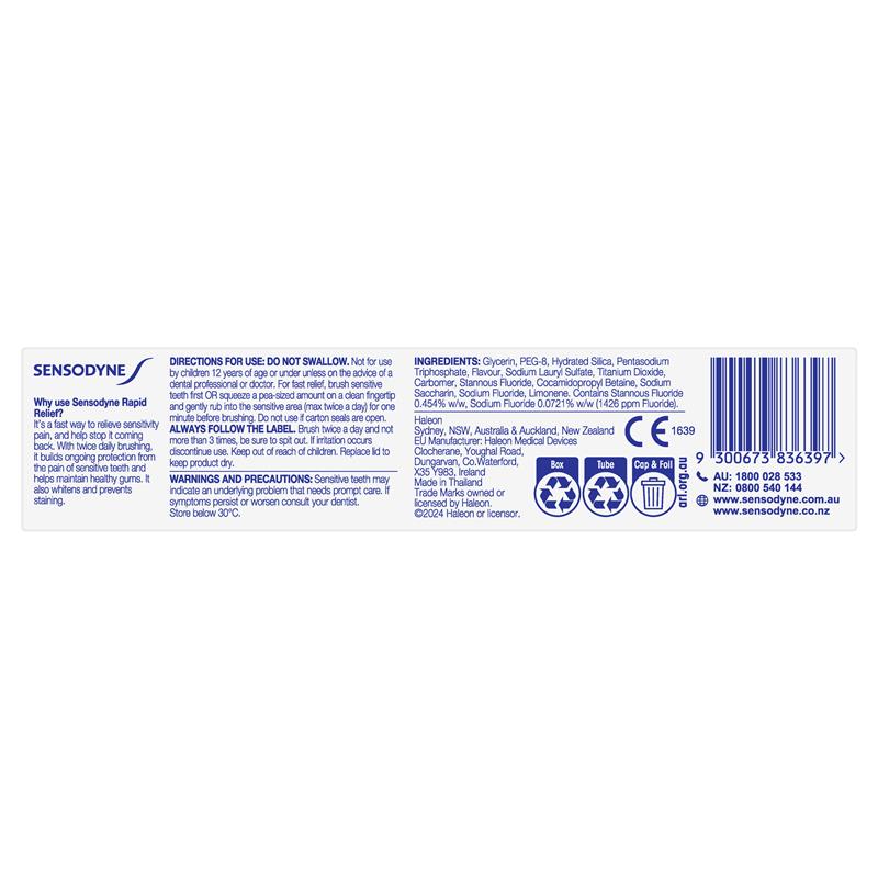 Load image into Gallery viewer, Sensodyne Sensitive Teeth Pain Rapid Relief Toothpaste 100g
